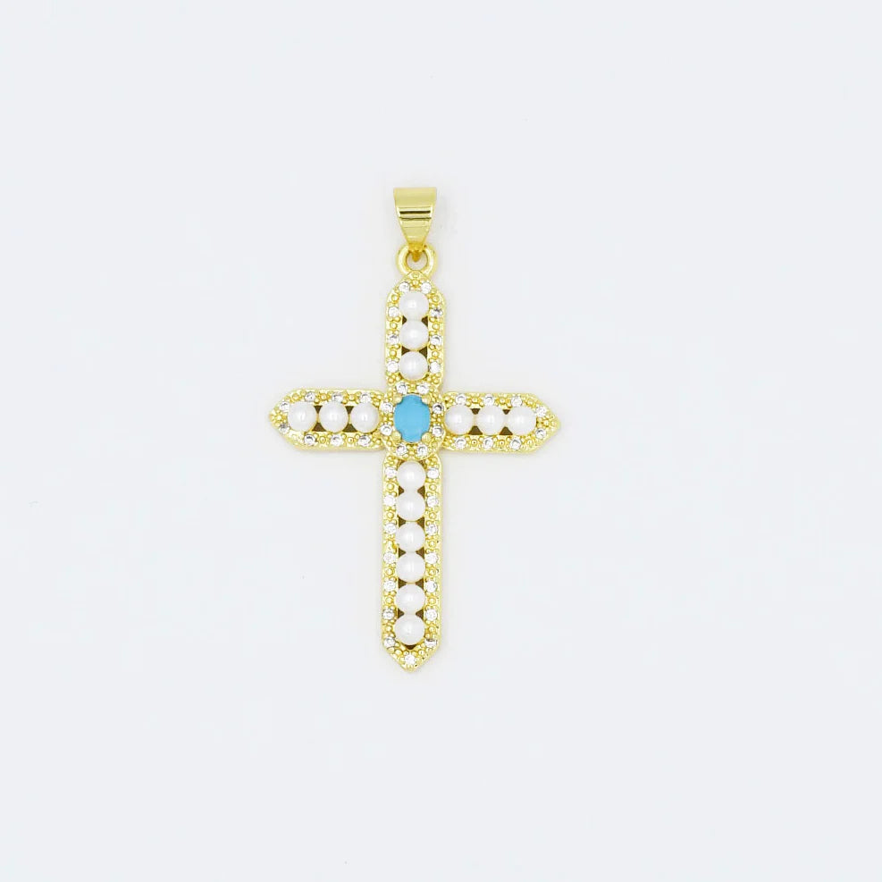 Pearl Gem Cross Charm