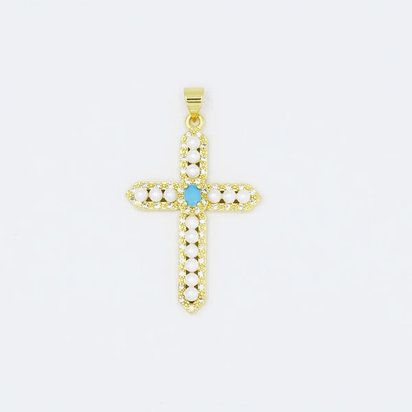 Pearl Gem Cross Charm