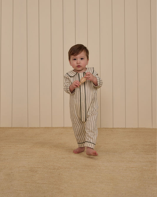 BABY PAJAMA ROMPER || FOREST PINSTRIPE