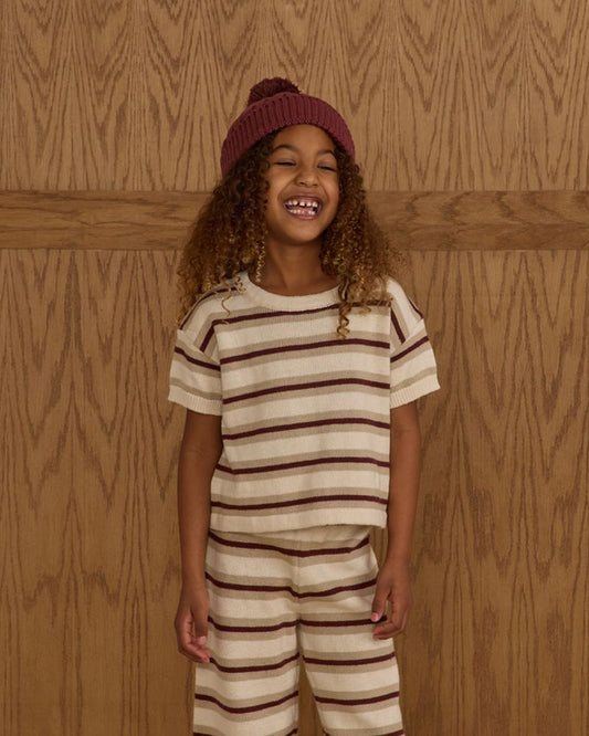 BOXY CROP KNIT TEE || AUTUMN STRIPE