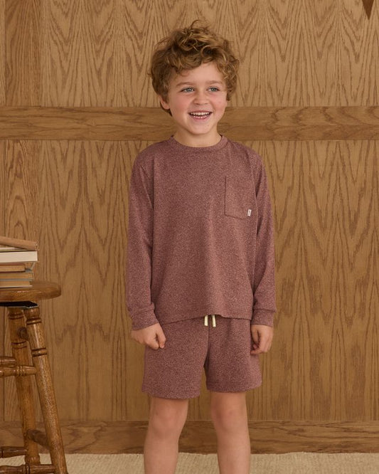 LONG SLEEVE POCKET TEE || HEATHERED BURGUNDY