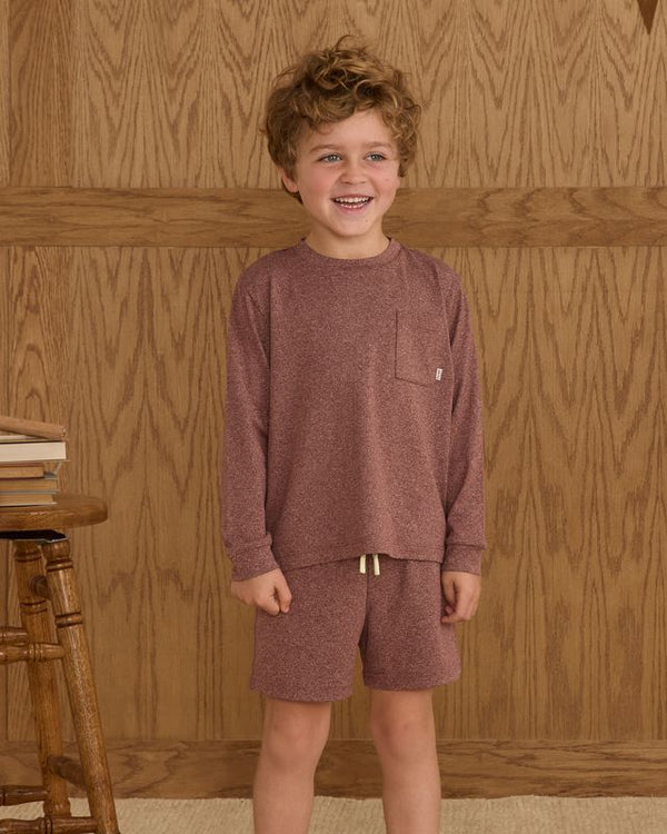 LONG SLEEVE POCKET TEE || HEATHERED BURGUNDY