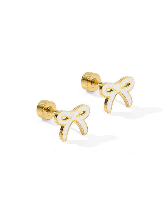 Screwback Stud Earrings | Sadie Bow White