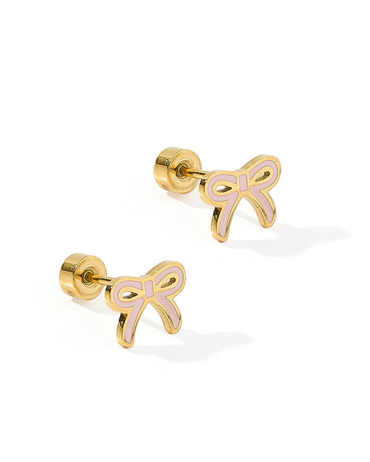 Screwback Stud Earrings | Sadie Bow Light Pink