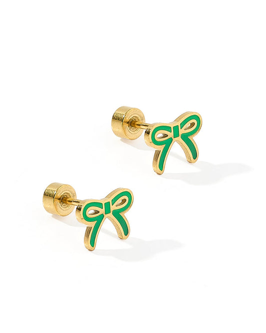 Screwback Stud Earrings | Sadie Bow Green