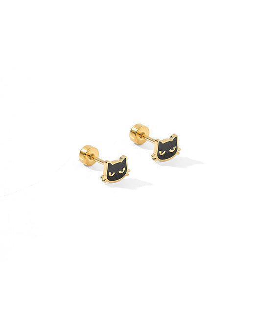 Screwback Stud Earrings | Black Cat