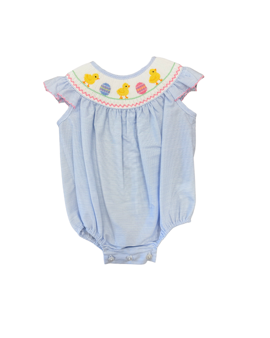 Girls Blue Tiny Stripe Bubble | Easter Chicks