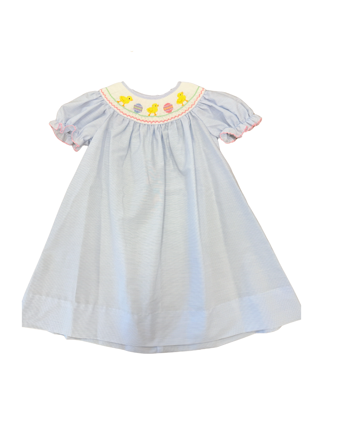 Girls Blue Tiny Stripe Bishop Dress | Easter Chicks