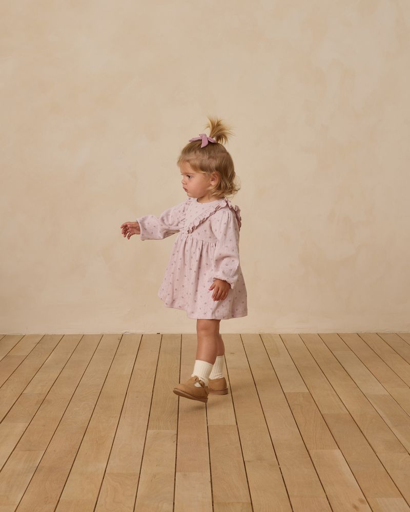 LONG SLEEVE RUFFLE V DRESS || LILAC DITSY