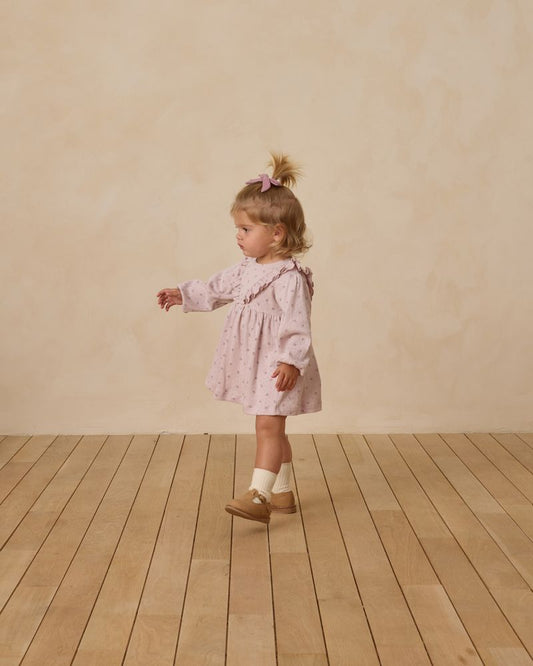 LONG SLEEVE RUFFLE V DRESS || LILAC DITSY