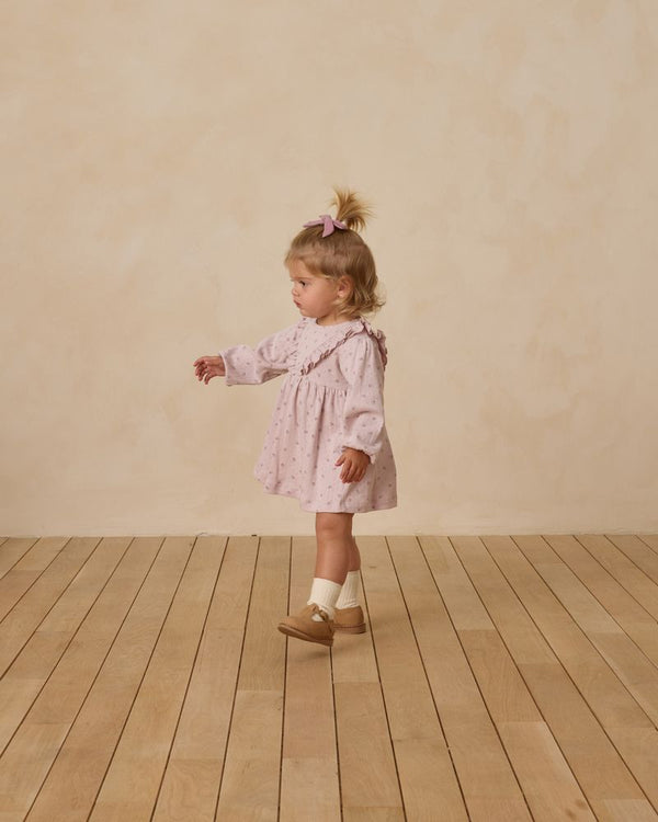 LONG SLEEVE RUFFLE V DRESS || LILAC DITSY