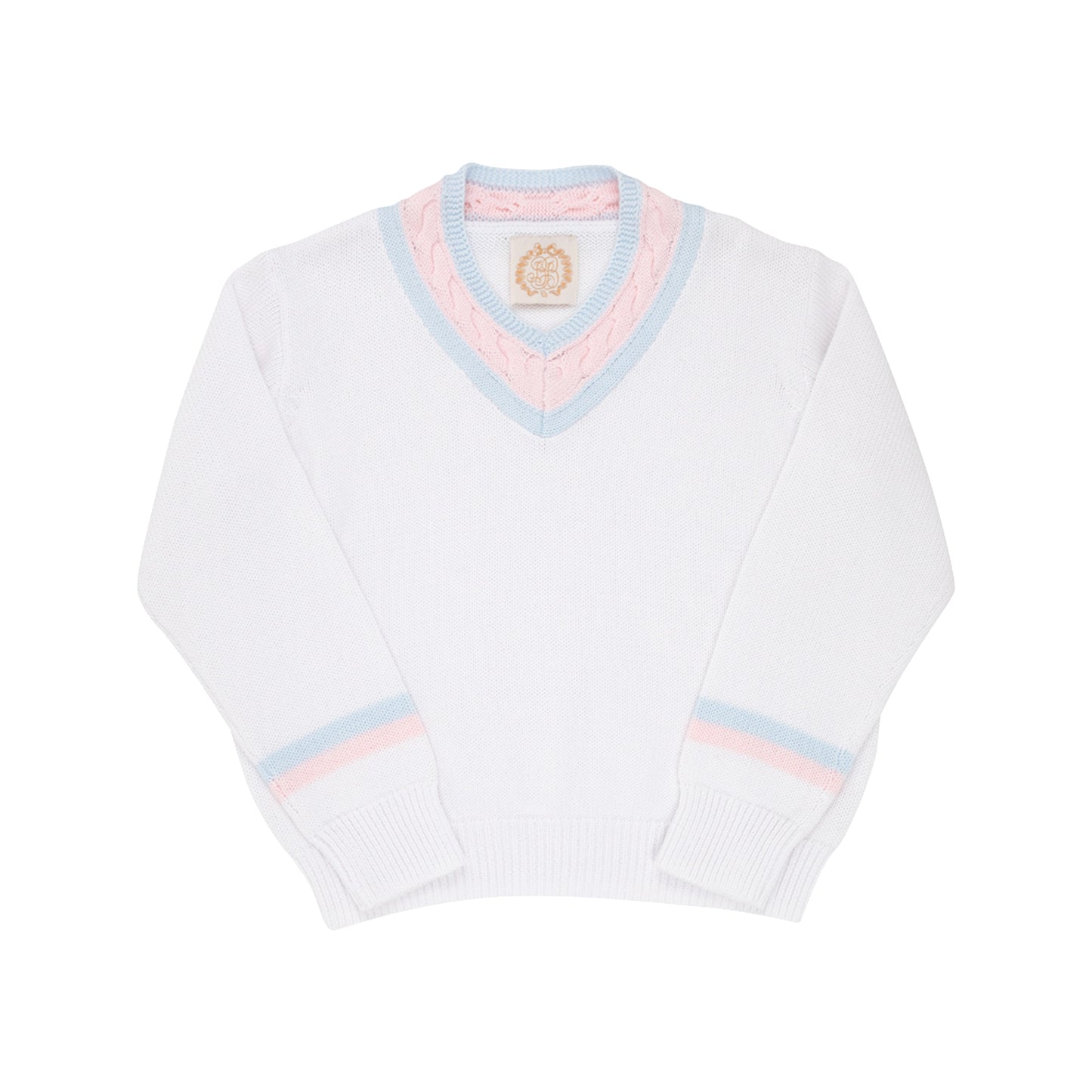 Vivie June V-Neck Sweater | Worth Avenue White With Buckhead Blue & Palm Beach Pink