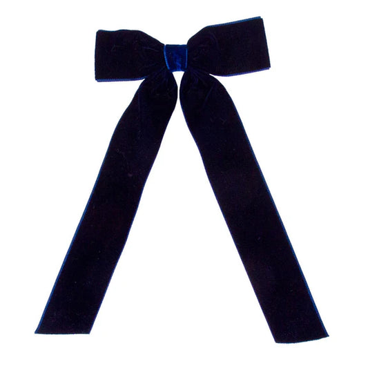 Mini Velvet Bowtie w/ Streamer Tails | Navy