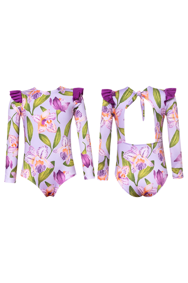 Long Sleeve One-Piece | Purple Orchids