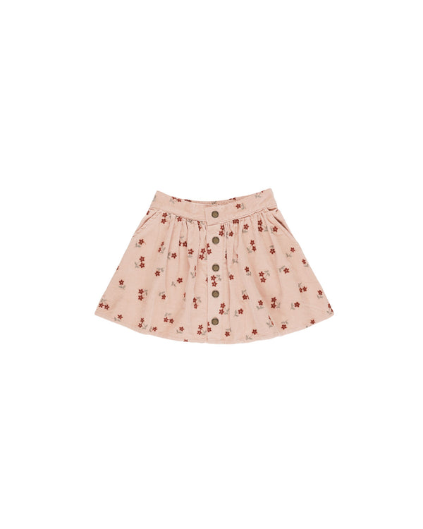 BUTTON FRONT MINI SKIRT | BLOSSOM EMBROIDERY