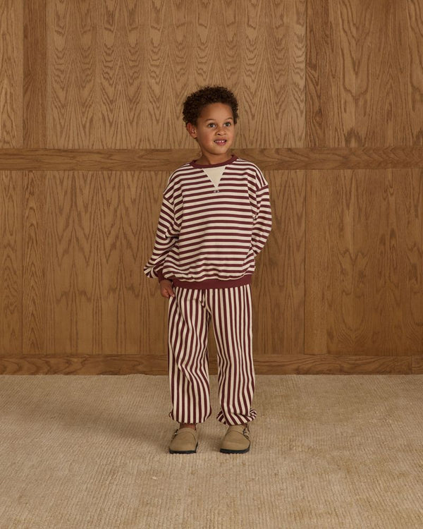 OVERSIZED CREW || BURGUNDY STRIPE
