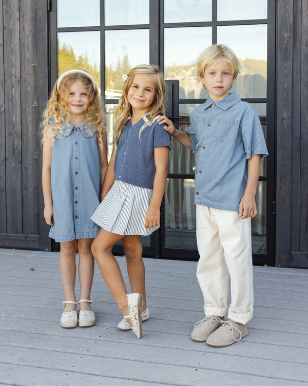 PLEATED DENIM SKIRT | RAILROAD STRIPE