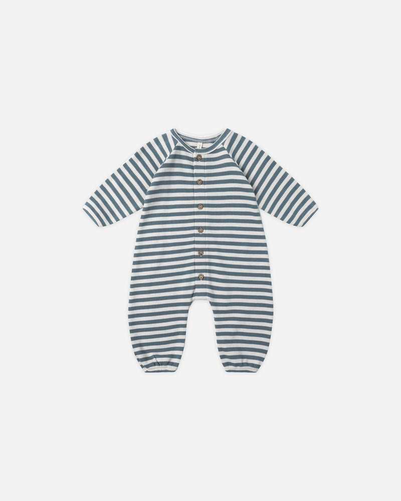 WAFFLE LONG SLEEVE JUMPSUIT || OCEAN STRIPE