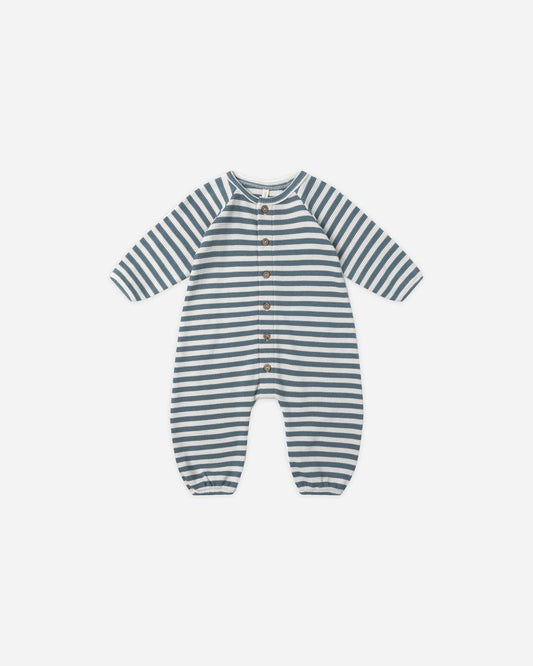 WAFFLE LONG SLEEVE JUMPSUIT || OCEAN STRIPE