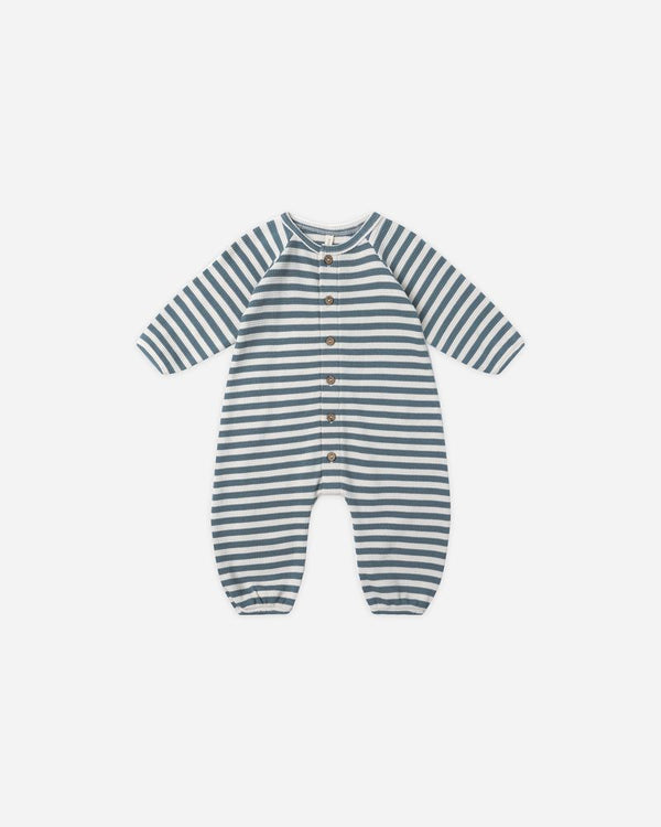 WAFFLE LONG SLEEVE JUMPSUIT || OCEAN STRIPE