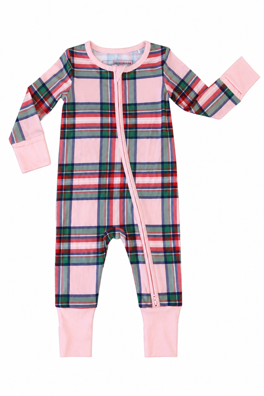 Zipper Romper | Christmas Plaid Pink