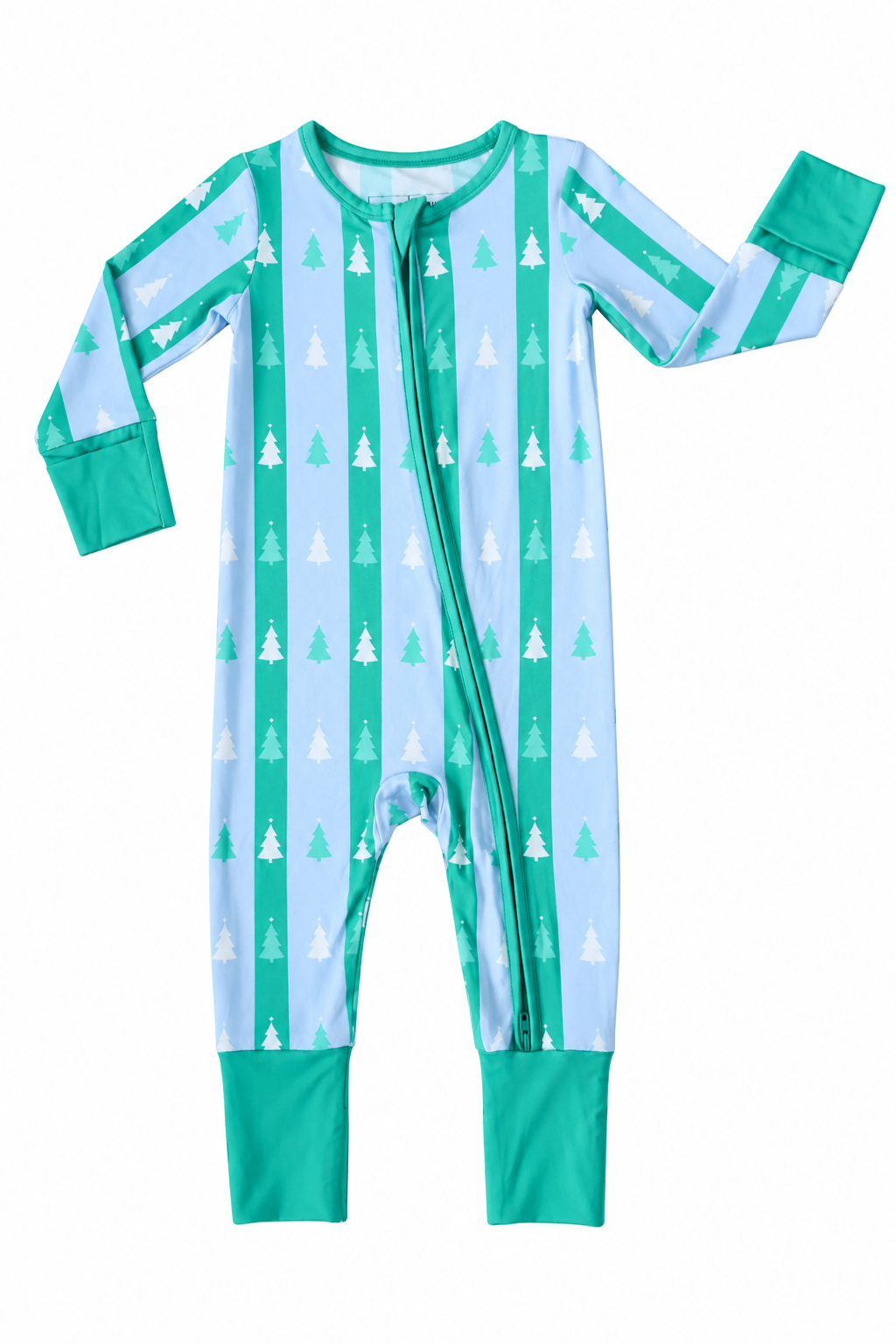 Zipper Romper | Blue & Green Tree Stripes