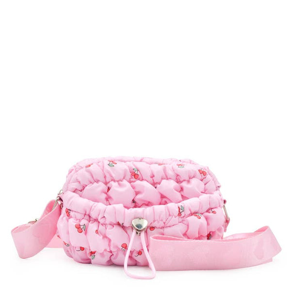 Quilted Scrunchies Printed Mini Drawstring Crossbody Bag | Pink Cherry Print