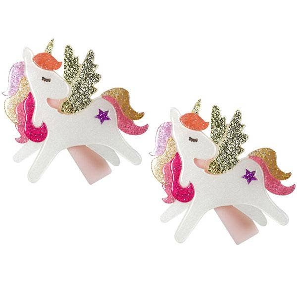 Unicorn Winged Coral Glitter Hair Clips