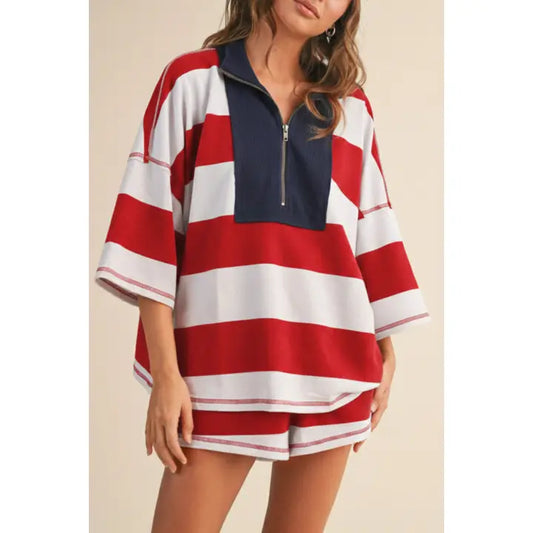 Quarter Zip Stripe Set | Red/White Stripe