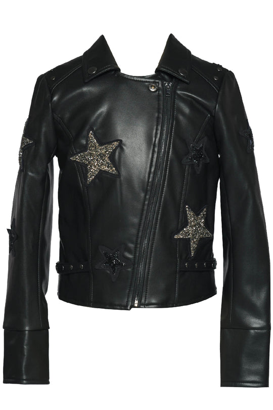 Rhinestone Stars Pleather Motto Jacket