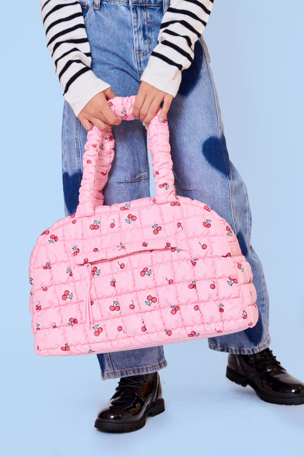 Quilted Scrunchies Medium Duffle Bag | Pink Cherries