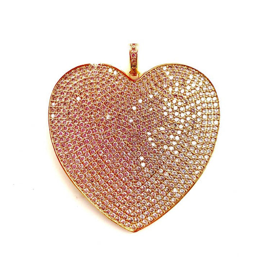 2.75" Pavé Heart Pendant Charm | Gold, Silver or Gunmetal