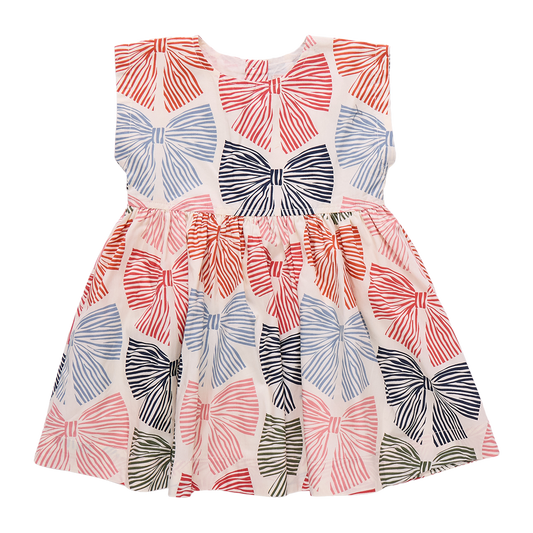 Girls Adaline Dress | Multi Striped Bows