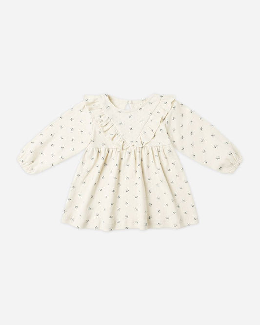 LONG SLEEVE RUFFLE DRESS || BLUE DITSY