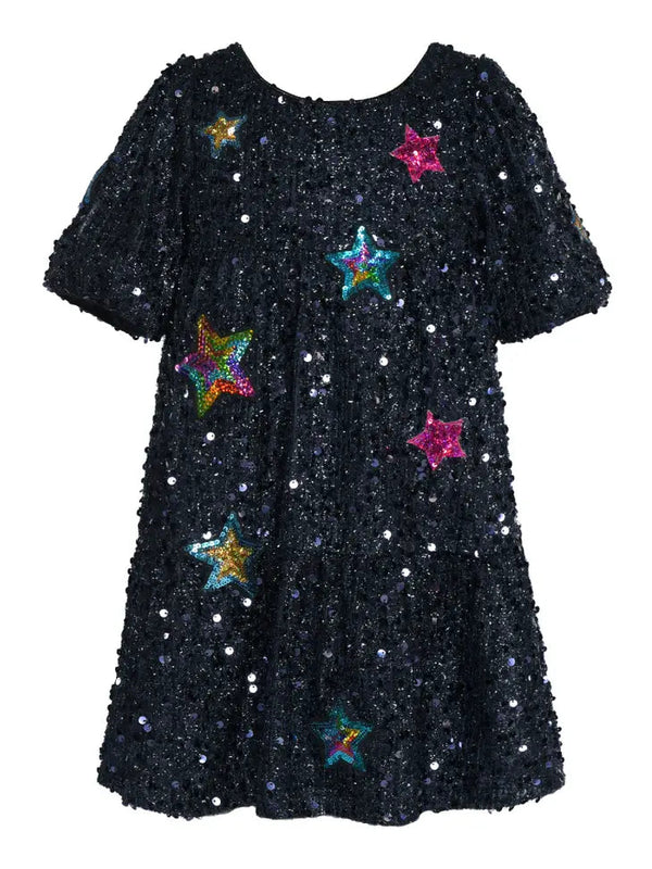 Sequin Dress with Star Ptaches | Navy