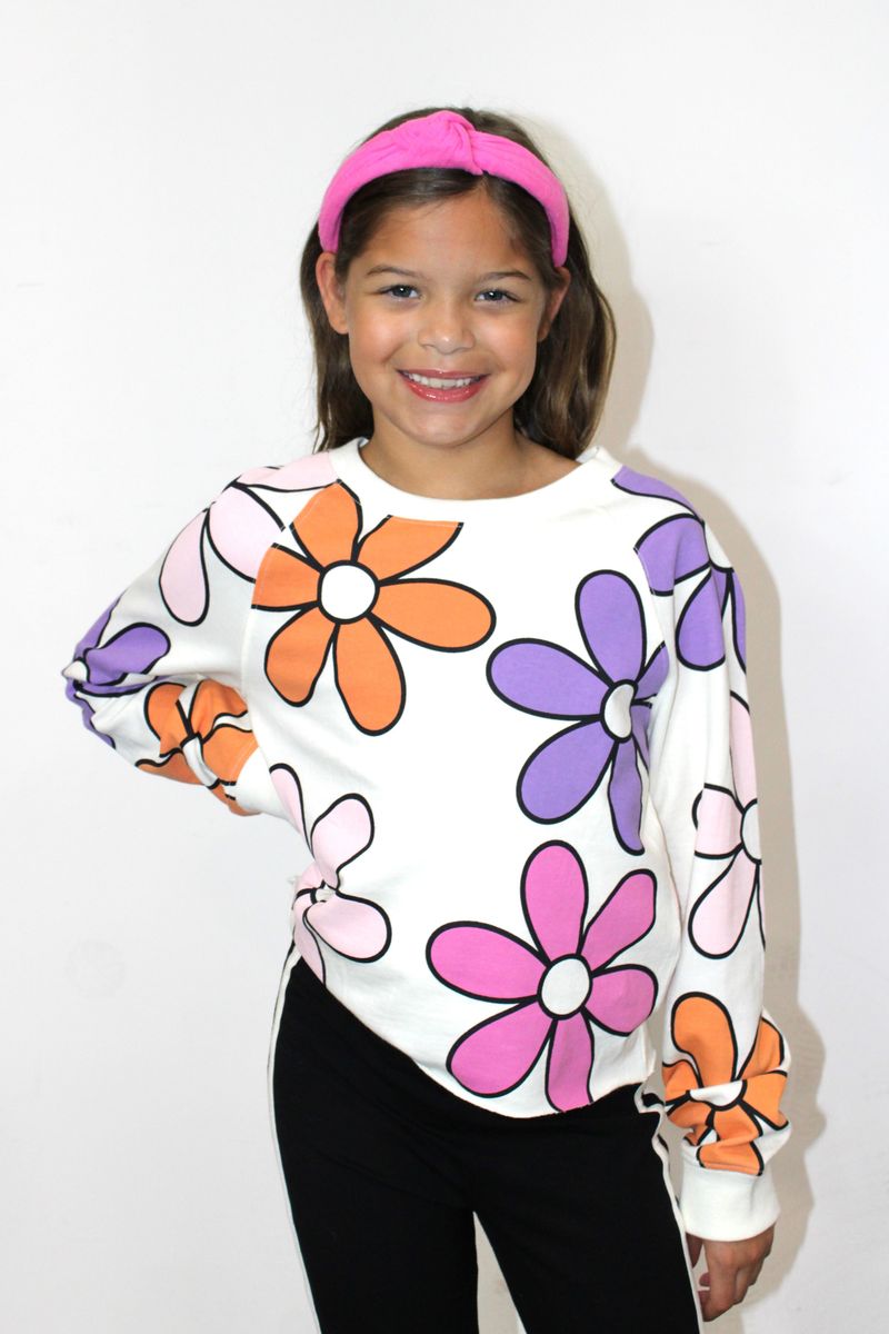 All Over Retro Flower Crop Sweatshirt