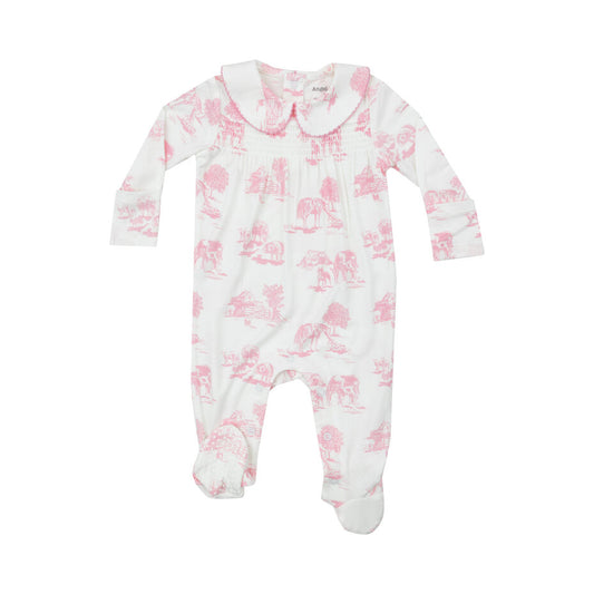 Smocked Peter Pan Footie | Farm Toile Pink