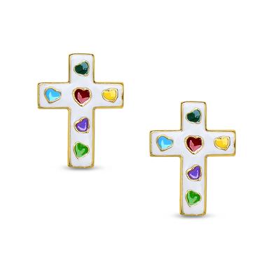 Cross Stud Earrings | White