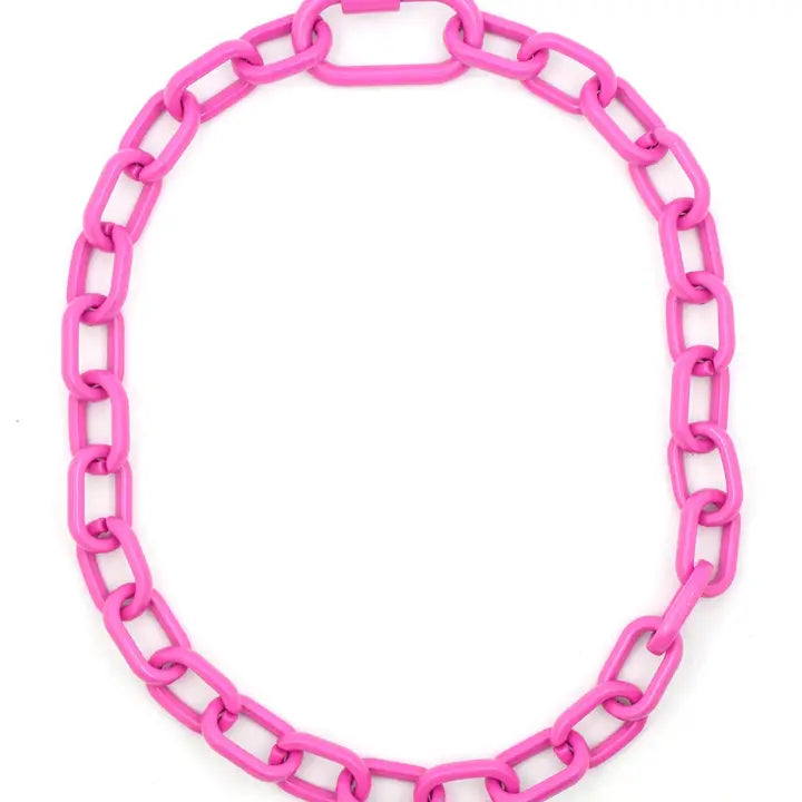 Luxe Link Enamel Chain Necklace, Hibiscus Pink