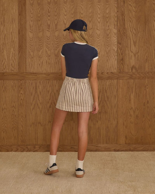 DENVER MINI SKIRT || BURGUNDY PINSTRIPE TEEN