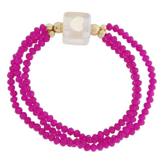 Fuchsia Beaded + Pink Hearts Bracelet