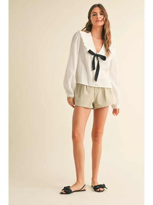 Textured Fabric with Tie in the Front Blouse