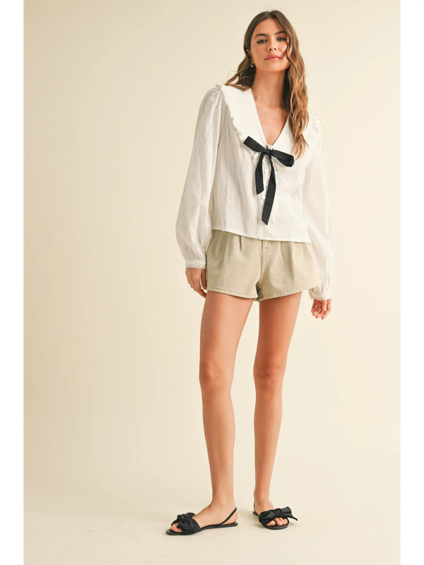 Textured Fabric with Tie in the Front Blouse