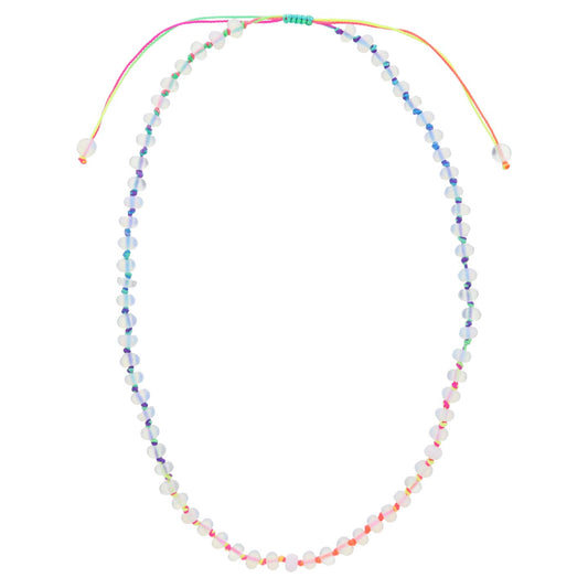 Kids Bright Rainbow Knotted Thread & Opalite Beaded Necklace