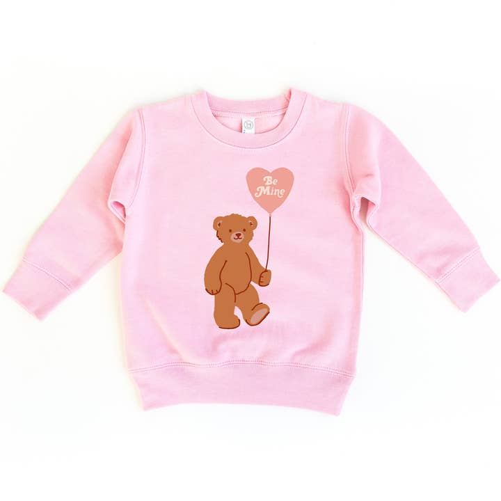 Be Mine Bear Balloon Valentines Day Kids Sweatshirt | Pink