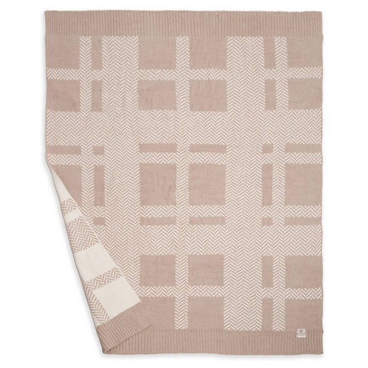 Stripe Herringbone Print Luxury Soft Throw Blanket | Beige