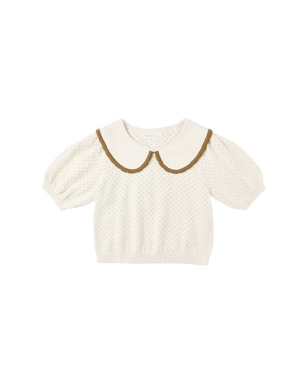 POINTELLE COLLARED  TOP || NATURAL