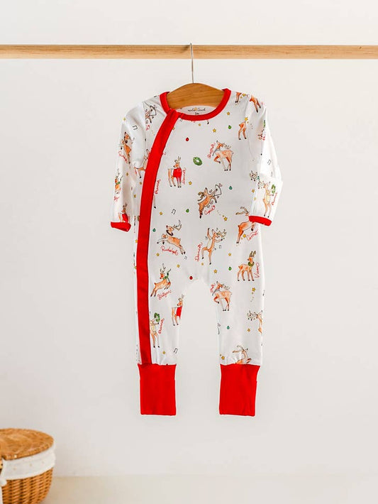Oh Deer, Christmas Is Here! Organic Cotton 2-Way Zip Pajama Romoper