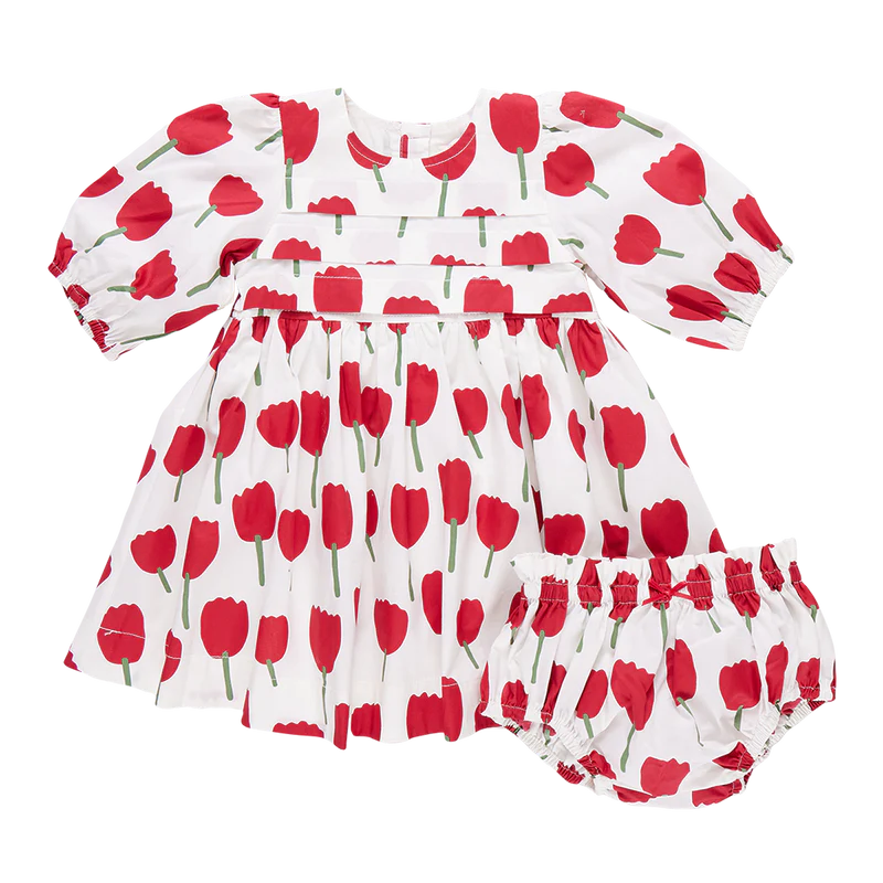 Baby Girls Evelyn Dress Set | Red Tulips