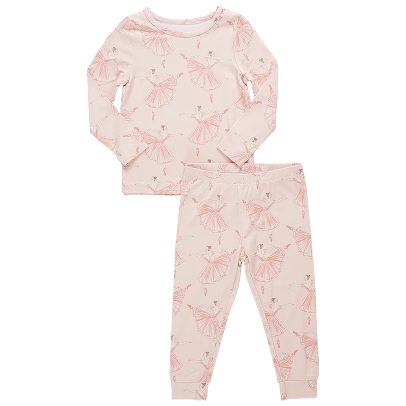 Kids Bamboo PJ Set - Pink Ballerinas